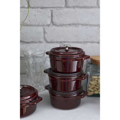 STAUB La Cocotte 250 mL Cast Iron Round Mini Cocotte, Grenadine-Red
