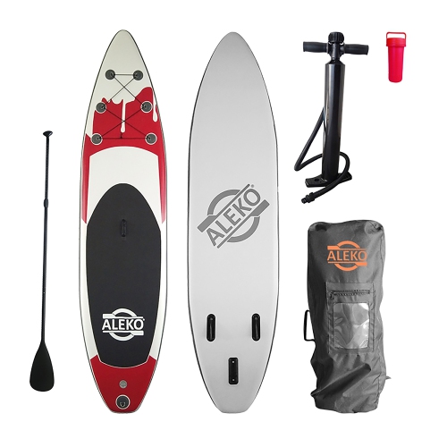 ALEKO PBS02 Inflatable Paddle Board with Carry Bag - Red and White Drip Design
