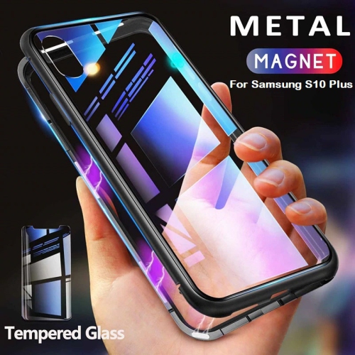 GETIHU Metal Magnetic Case + Tempered Glass Magnet Case Cover For Samsung S10 Plus