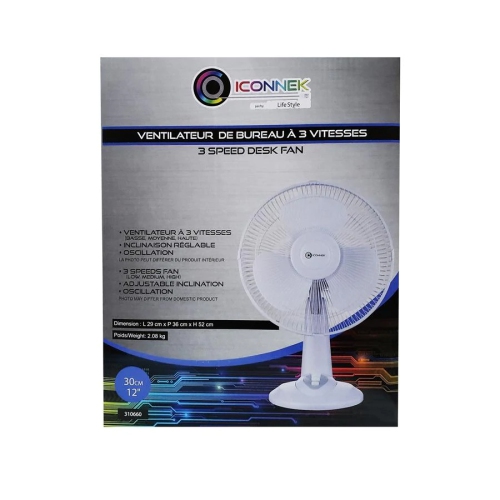 Iconnek - Ventilateur de Bureau à 3 Vitesses, Oscillation et Inclinais