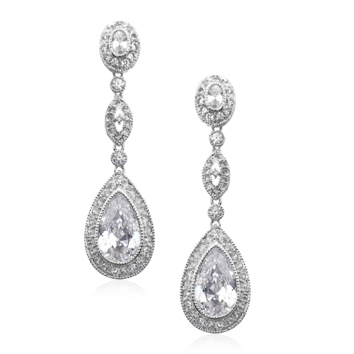 Pear-Cut Cubic Zirconia Drop Earrings Glam In Silver
