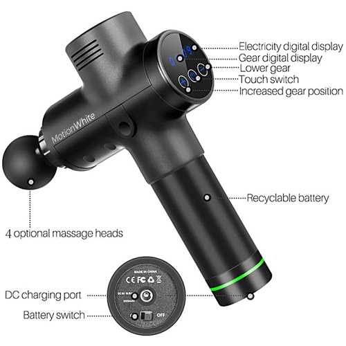 MotionGrey Personal Massage Gun Vibration Deep Tissue Percussion Massager Handheld 20 Adjustable Speeds Massager Pain Relief