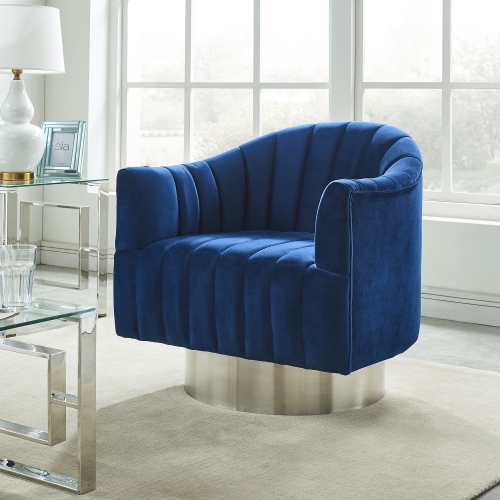 Viva Lifestyle Furiture SWIVEL ACCENT CHAIR - BLUE/SILVER