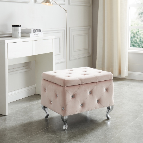 Viva Lifestyle Furiture SINGLE SQUARE STORAGE OTTOMAN - BLUSH