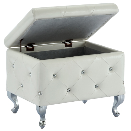 Viva Lifestyle Furiture SINGLE SQUARE STORAGE OTTOMAN - WHITE
