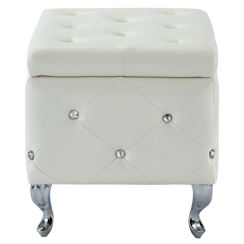 Viva Lifestyle Furiture SINGLE SQUARE STORAGE OTTOMAN - WHITE