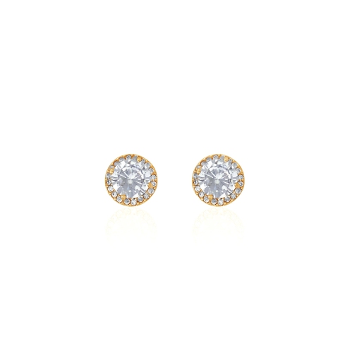 A Classic Clear CZ Pavé Stud Earrings In Gold