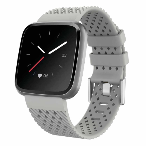 StrapsCo Perforated Textured Silicone Rubber Watch Band Strap for Fitbit Versa - Short-Medium - Grey