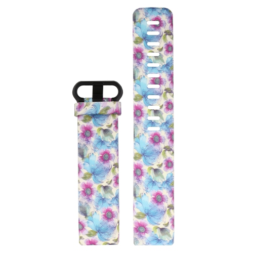 StrapsCo Patterned Silicone Rubber Watch Band Strap for Fitbit Charge 3 & Charge 4 - Medium-Long - Flowers