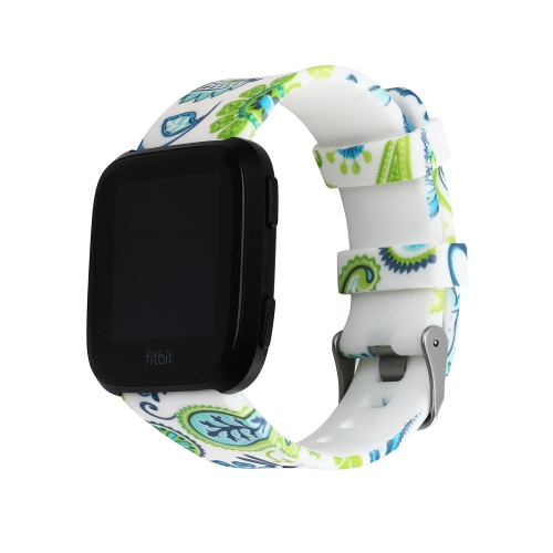 StrapsCo Silicone Rubber Watch Band Strap with Floral Pattern for Fitbit Versa - Blue & Green Floral