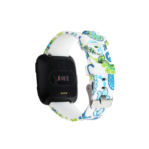 StrapsCo Silicone Rubber Watch Band Strap with Floral Pattern for Fitbit Versa - Blue & Green Floral