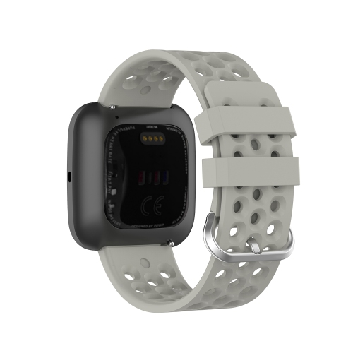 StrapsCo Bracelet de Montre en Caoutchouc de Silicone Perforé pour Fitbit Versa - Médium-Long - Gris