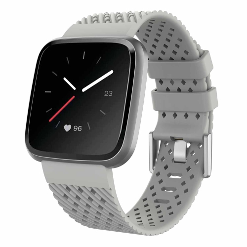 StrapsCo Perforated Textured Silicone Rubber Watch Band Strap for Fitbit Versa - Medium-Long - Grey