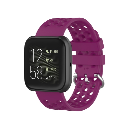 StrapsCo Perforated Silicone Rubber Watch Band Strap for Fitbit Versa - Medium-Long - Purple