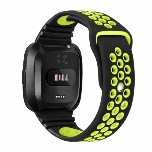 StrapsCo Perforated Rubber Watch Band Strap with Protective Case for Fitbit Versa - Black & Green