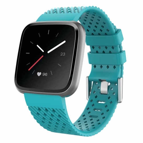 StrapsCo bracelet de montre en Caoutchouc de Silicone Perforé Texturé pour Fitbit Versa - Court-Médium - Sarcelle