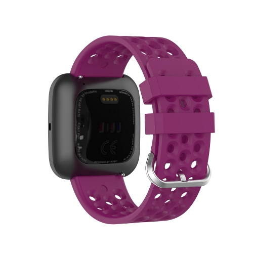 StrapsCo Perforated Silicone Rubber Watch Band Strap for Fitbit Versa - Short-Medium - Purple