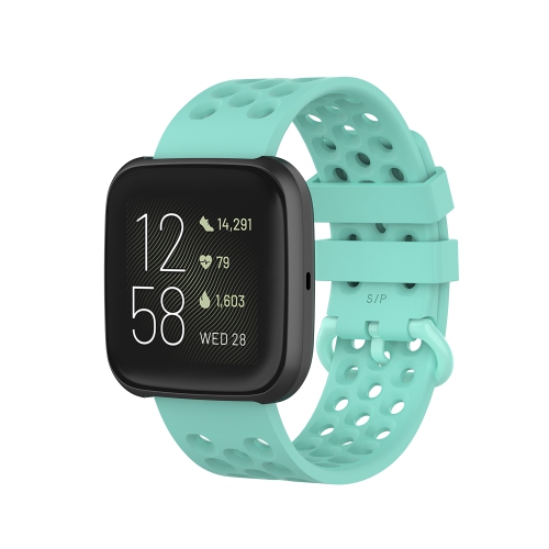 StrapsCo Perforated Silicone Rubber Watch Band Strap for Fitbit Versa - Medium-Long - Mint Green