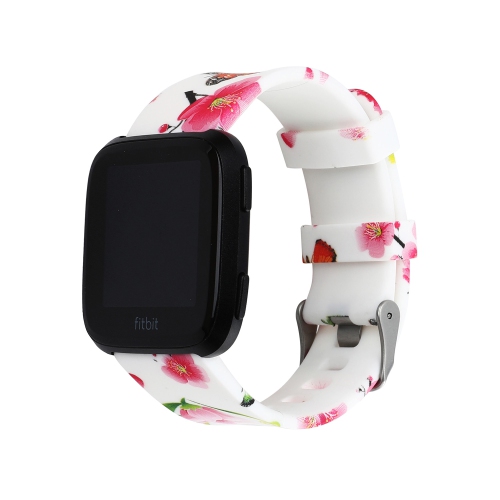 StrapsCo Bracelet de Montre en Caoutchouc de Silicone avec motif floral pour Fitbit Versa - Blanc Floral