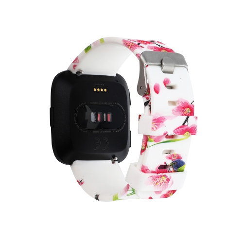 StrapsCo Silicone Rubber Watch Band Strap with Floral Pattern for Fitbit Versa - White Floral