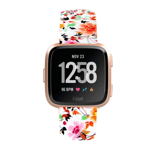StrapsCo Patterned Pin-and-Tuck Rubber Watch Band Strap for Fitbit Versa - Fall Flowers