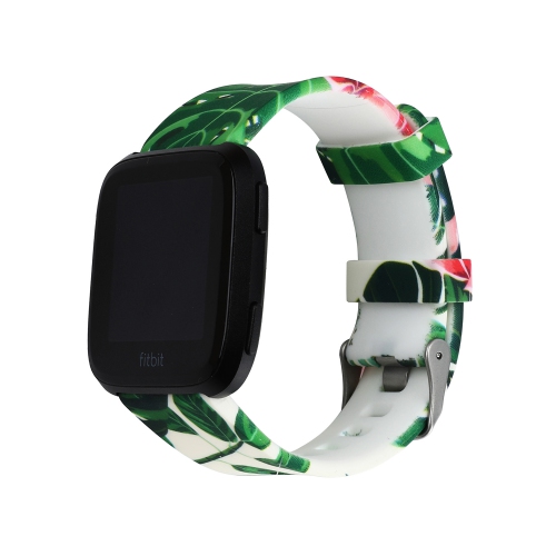 StrapsCo Silicone Rubber Watch Band Strap with Floral Pattern for Fitbit Versa - Green Floral