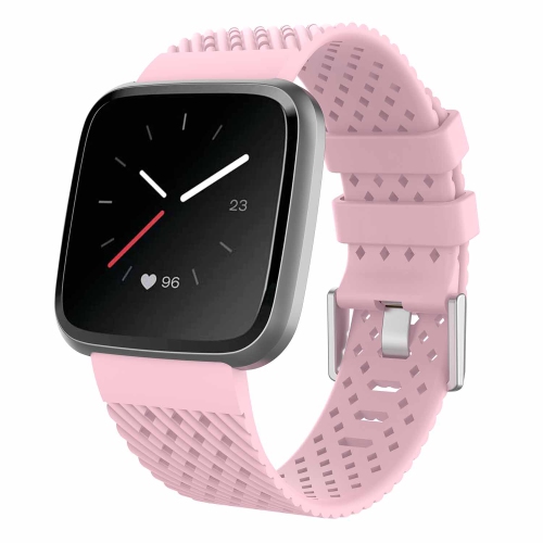 StrapsCo Perforated Textured Silicone Rubber Watch Band Strap for Fitbit Versa - Medium-Long - Pink