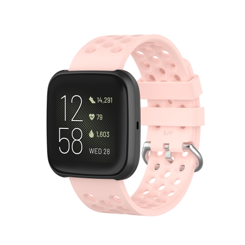 STRAPSCO  Perforated Silicone Rubber Watch Band Strap for Fitbit Versa - Short-Medium - In Pink
