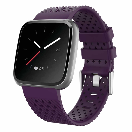 STRAPSCO  Perforated Textured Silicone Rubber Watch Band Strap for Fitbit Versa - Medium-Long - Dark In Purple