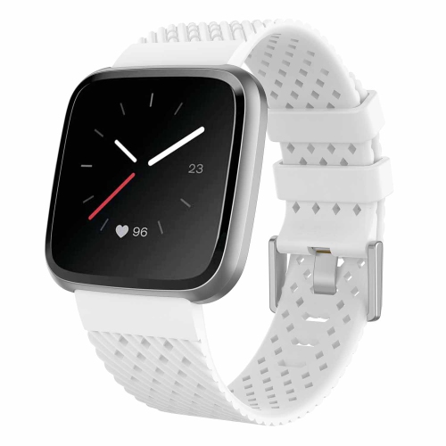 StrapsCo Perforated Textured Silicone Rubber Watch Band Strap for Fitbit Versa - Short-Medium - White