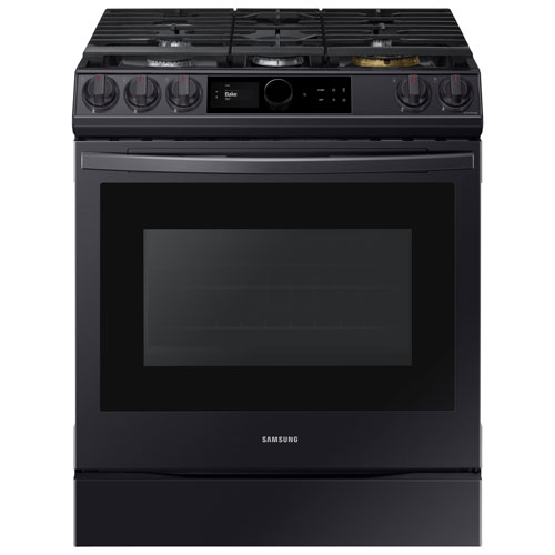 Samsung 30" 6.0 Cu. Ft. True Convection Slide-In Gas Air Fry Range -Black Stainless