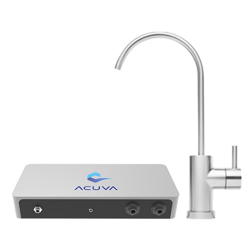 Purificateur d’eau Eco-NX à DEL UV argentée avec robinet intelligent, prise c.c. et filtre avancé d’ACUVA
