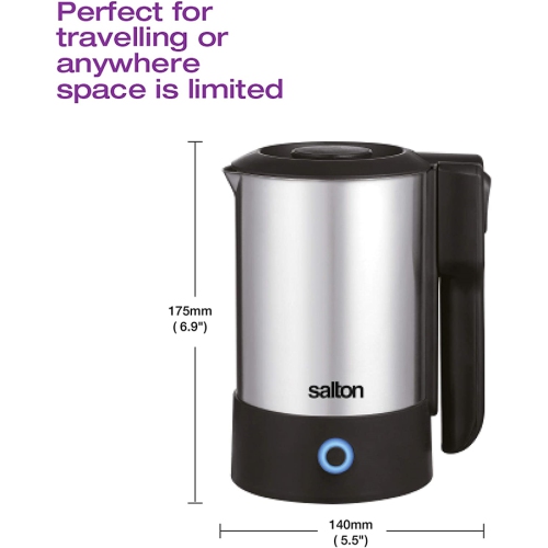 Salton JK2035 - Compact Travel Kettle with Retractable Cord, 600ml, Stainless Steel