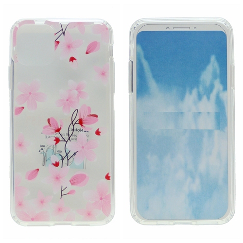 Hard PC Back w/ TPU Bumper+Flower Design CoverPhone Case for iPhone 11 Pro Max,Hot Pink