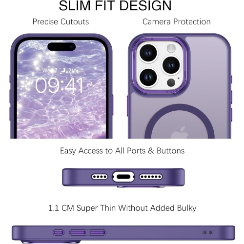 TopSave Strong Magnetic Compatible with MagSafe, Translucent Matte Slim Protective Case with Raised Camera Lens and Metallic Trim For iPhone 16 Pro,