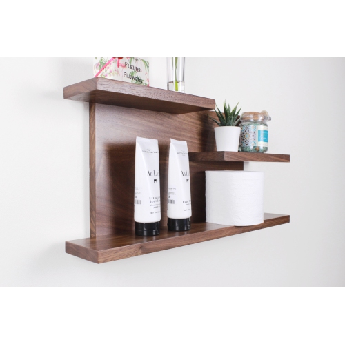 Straga 23" Walnut 3-Tier Floating Shelf – Solid Wood, Modern Design for Bathroom, Living Room & Office – Made in Canada