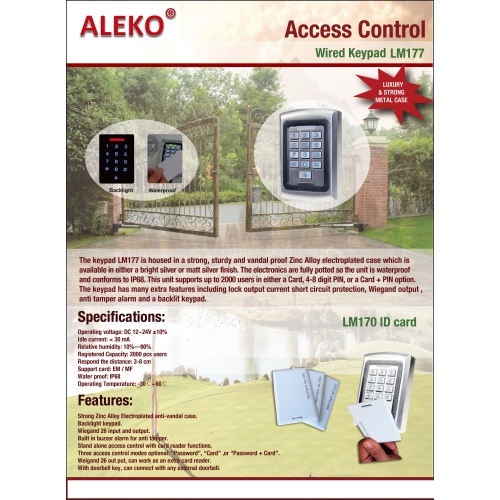 ALEKO® LM177 12/24V Universal Wired Metal Alloy Water Proof Keypad With Backlight
