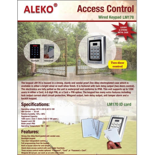 ALLEKO® LM178 12/24V métal, avec fil, alliage métallique, résistant à l'eau, deux portes...