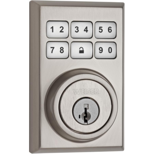Weiser SmartCode 5 Electronic Deadbolt Featuring SmartKey, Keypad Door Lock, Contemporary Design, Satin Nickel