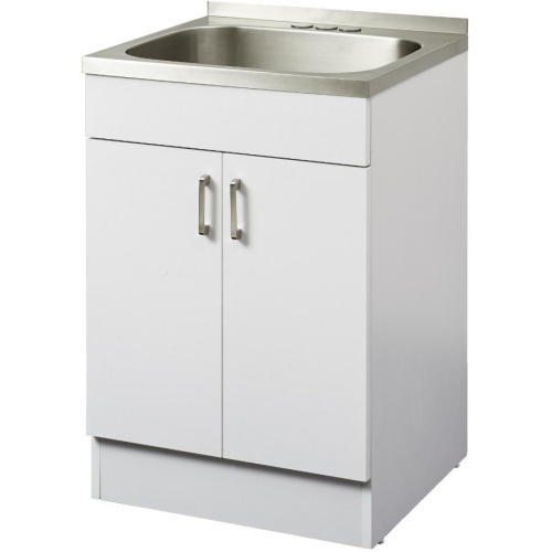 White Laundry Tub Cabinet With Stainless Steel Sink Best Canada - Laundry Tub Bathroom Sink