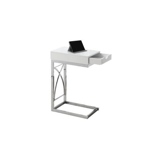 Monarch Contemporary Chrome Metal Accent Table with a Drawer - Glossy White