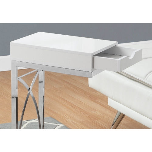 Monarch Contemporary Chrome Metal Accent Table with a Drawer - Glossy White