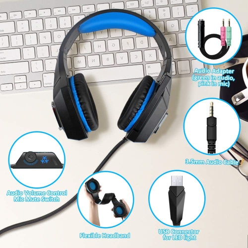 Casque de jeu avec micro pour Xbox One, PS5, PS4, PC, Nintendo Switch playstation 5 - Écouteurs stéréo basses - 3,5 mm - Casque d’écoute léger avec
