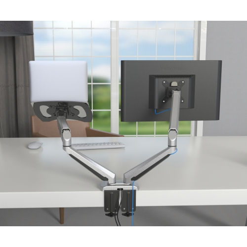 Support pour moniteur et portable 2-en-1 à ressort à gaz de SHOPPINGALL entièrement réglable OU deux moniteurs de 15 à 32 po - sa-GM224U+D15