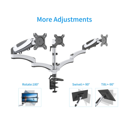 SHOPPINGALL Fully Adjustable Triple Gas Spring LCD Monitor Arm Desk Mount Stand For Three 15"-32" Monitors - SA-GM135D