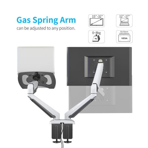 SHOPPINGALL Fully Adjustable Gas Spring 2in1 Monitor & Laptop OR Dual 15"-32" Monitors Mount Stand - SA-GM224U+D15