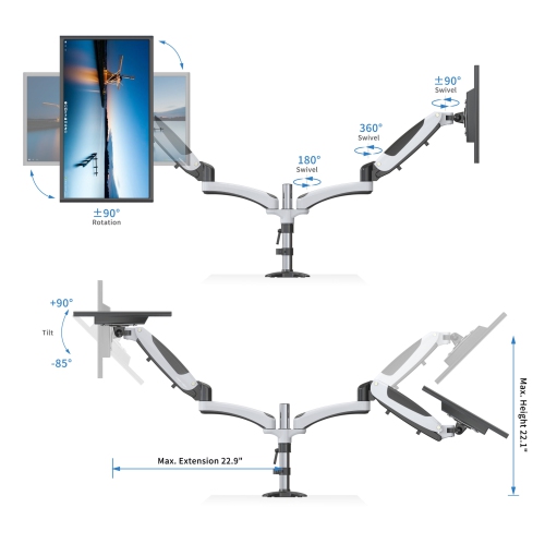 SHOPPINGALL Fully Adjustable Dual Gas Spring LCD Monitor Arm Desk Mount Stand for 15"-32" Monitors - SA-GM124D