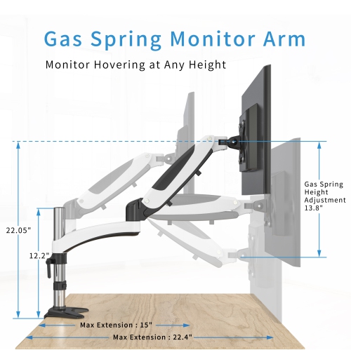 SHOPPINGALL Fully Adjustable Dual Gas Spring LCD Monitor Arm Desk Mount Stand for 15"-32" Monitors - SA-GM124D
