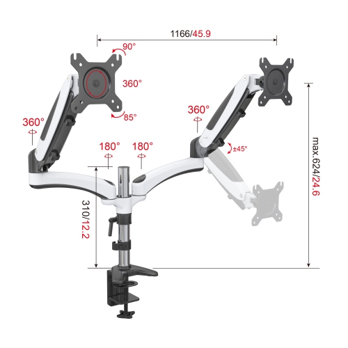 SHOPPINGALL Fully Adjustable Dual Gas Spring LCD Monitor Arm Desk Mount Stand for 15"-32" Monitors - SA-GM124D