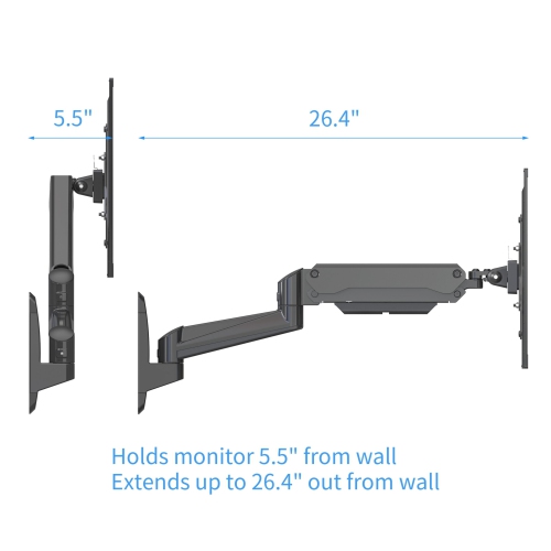 SHOPPINGALL Fully Adjustable Single Gas Spring Monitor Wall Mount Arm LCD for Screens up to 32" - SA-GA12W+A05